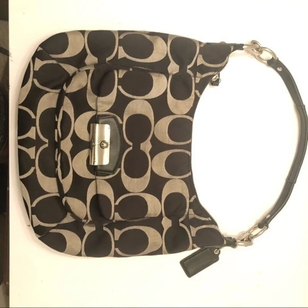 Coach Kirsten signature c black gray hobo bag